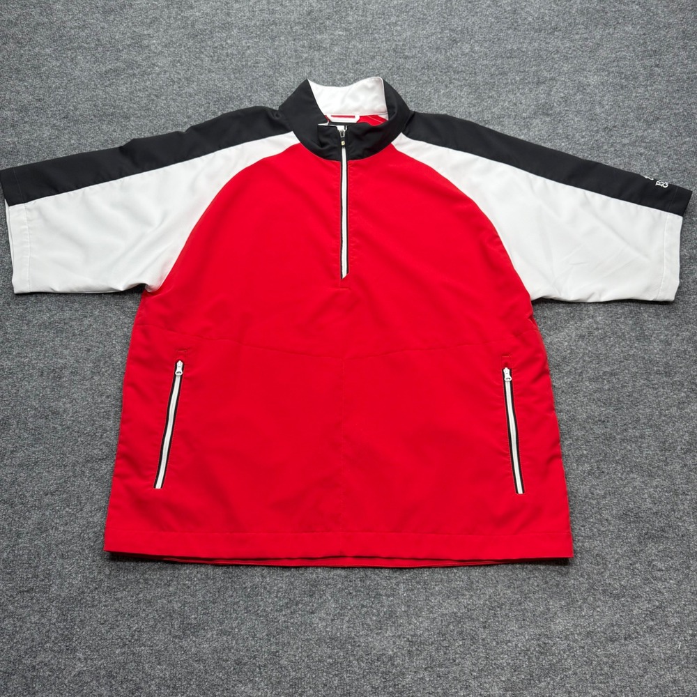 FootJoy Mens Red Colorblock Short Sleeve Quarter Zip Windbreaker Pullover Large